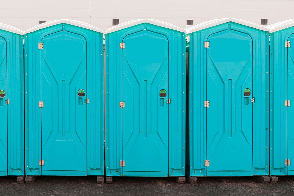 Industrial portable restroom units at a plant in Yorba Linda, California