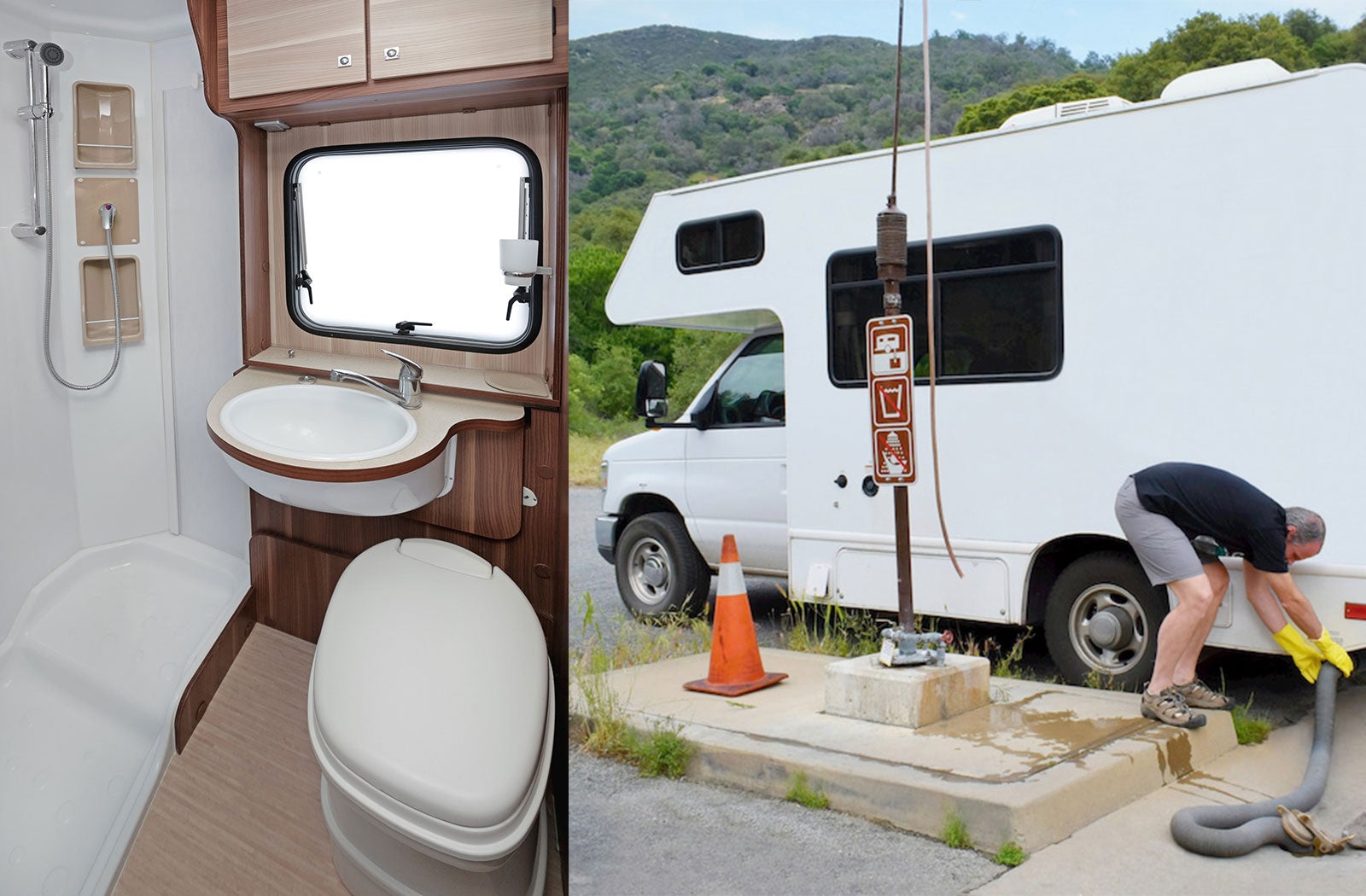 Portable RV/camper toilet and holding tank setup in Yorba Linda, California