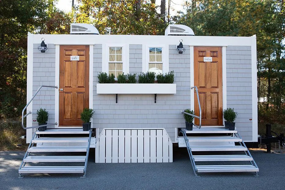Wedding restroom units discretely staged at a venue in Yorba Linda, California